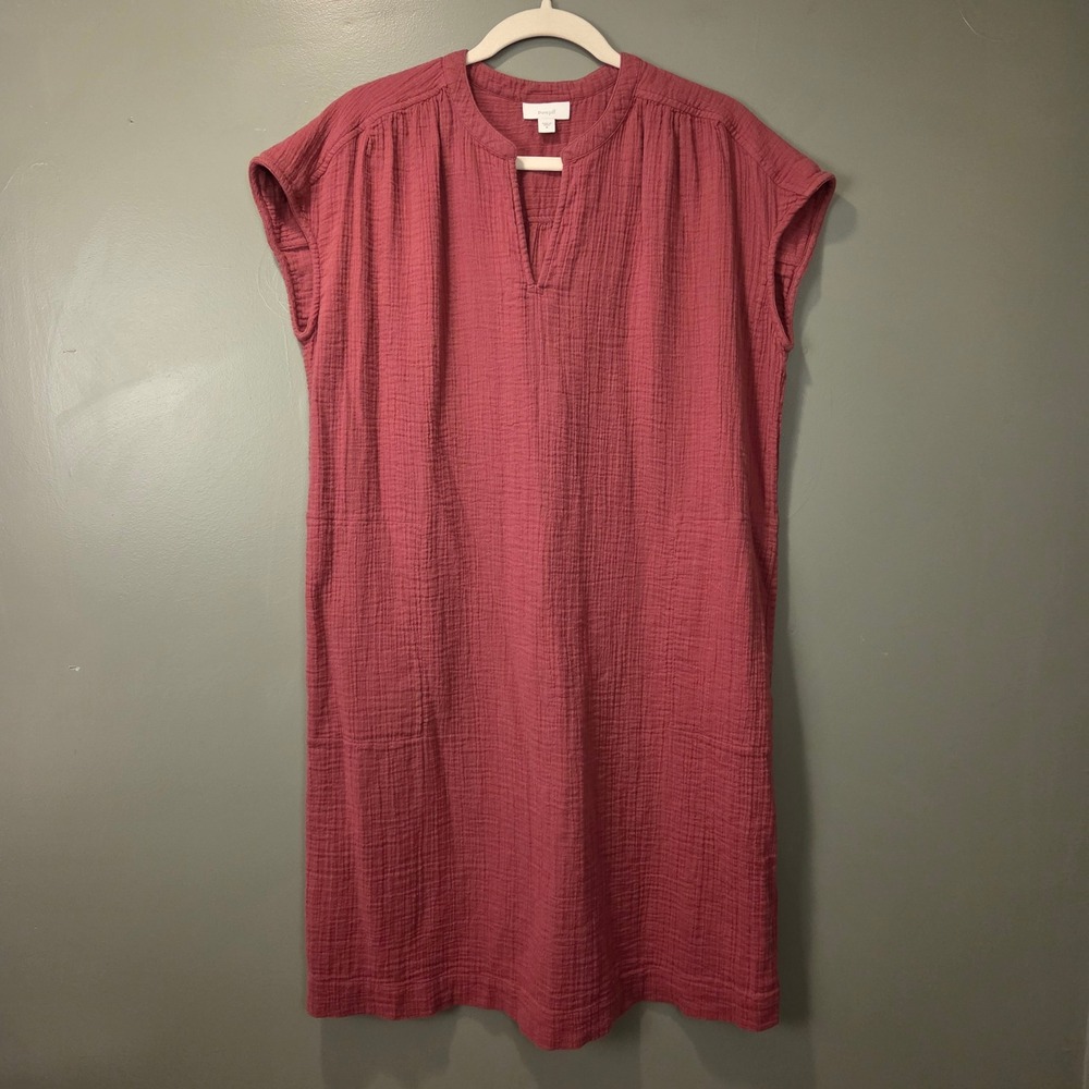 J. Jill Mauve Gauze Cotton Midi Shift Dress Lightweight Pockets Women’s M